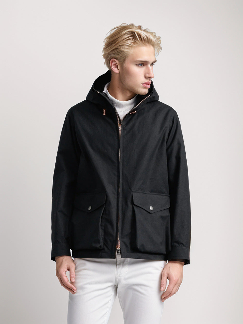 Herren strapazierfähige Multifunktionsjacke mit verstellbarem Kapuzenkragen und großzügigen Taschen EB