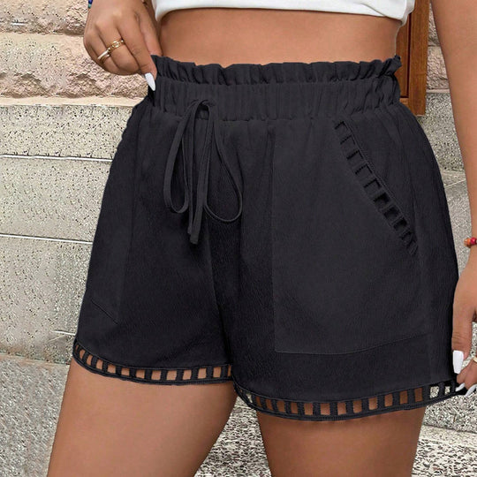 Damen Freizeit Shorts mit elastischem Bund und dekorativem Netzdetails EB