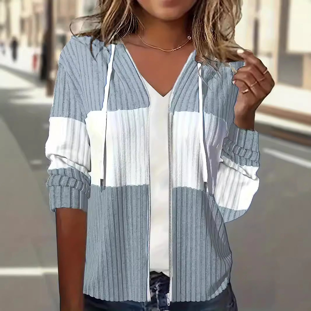 Damen Freizeitjacke mit strukturiertem Rippenmuster und Kapuze EB