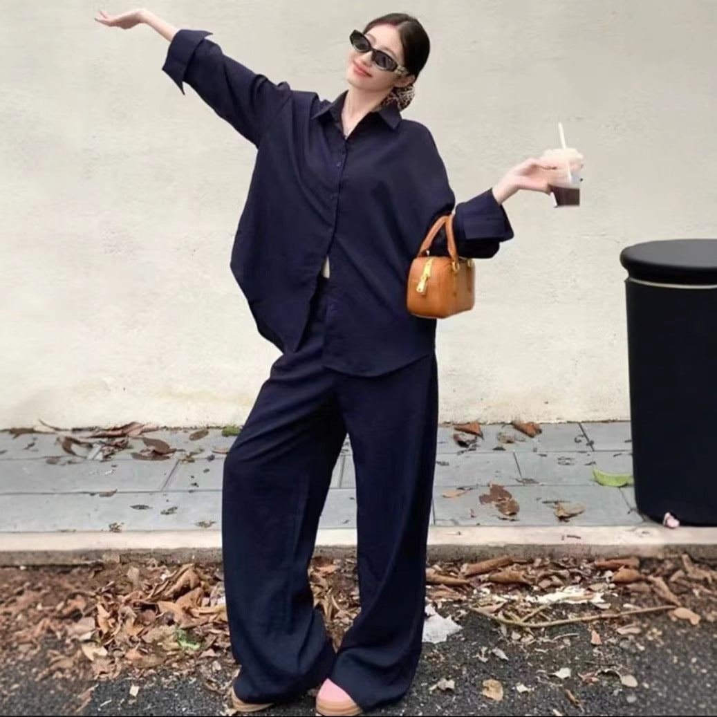 Damen Oversized Hemdblusenset mit weiten Hosen EB