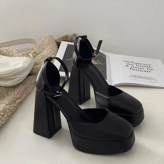 Damen-Plateau-Absatzsandalen mit robustem Blockabsatz und verstellbarem Riemchen EB