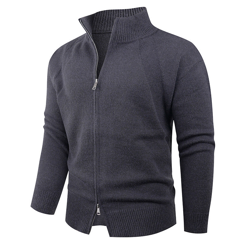 Herren hochwertige Strickjacke mit modernem Reißverschluss und hochgezogenem Kragen EB