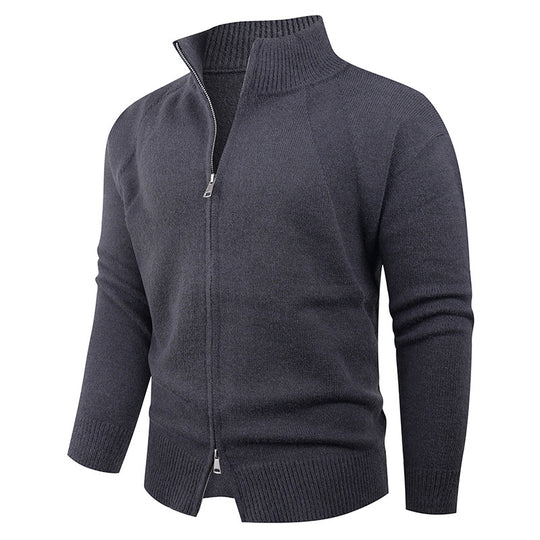 Herren hochwertige Strickjacke mit modernem Reißverschluss und hochgezogenem Kragen EB
