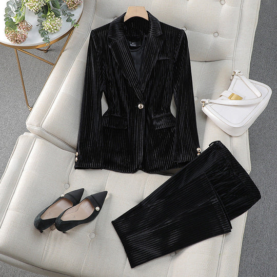 EB | Blazer Kleid Satz Taillierte Passform Samtfinish Formeller Stil