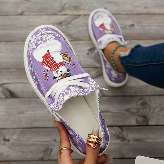 Damen Sneakers im winterlichen Design mit Schneemann-Motiv und rutschfester Sohle EB
