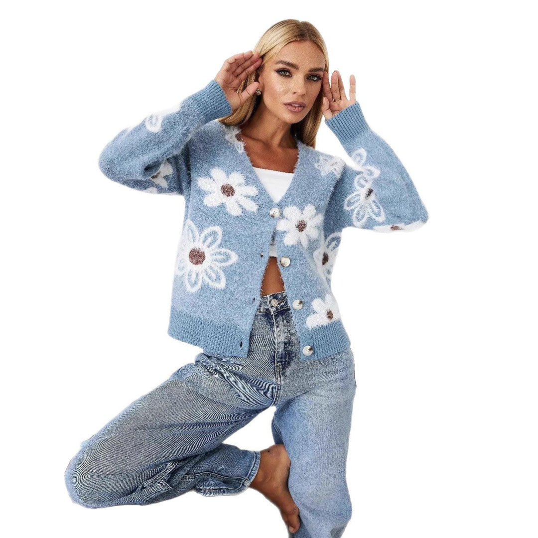 Damen Strickjacke mit floralen Mustern und hochwertigen Knopfdetails EB