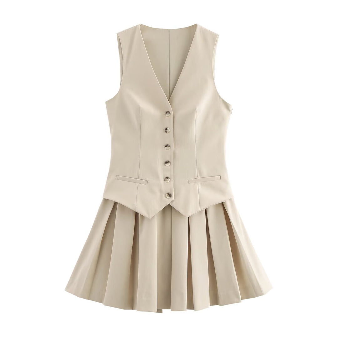 Damen Plissee-Kleid mit tailliertem Oberteil und Knopfleiste EB