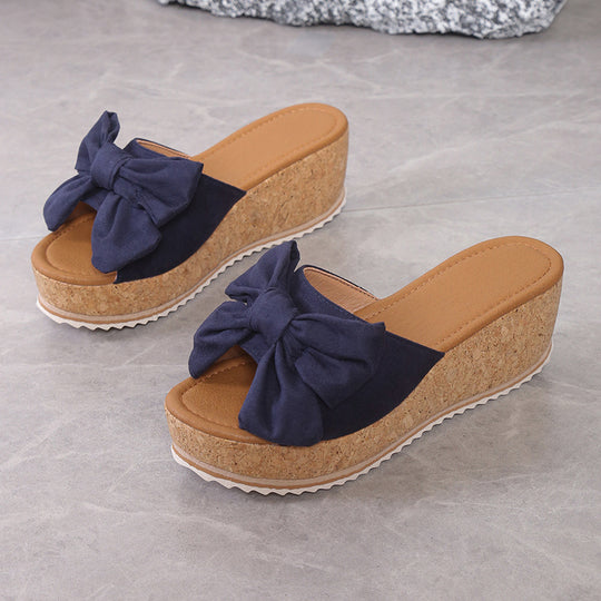 Damen Plattform-Sandalen mit modischem Leopardenmuster und eleganter Schleife EB