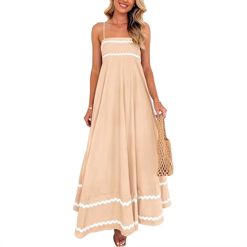 Damen Maxikleid mit eleganten Zierhörnchen und verstellbaren Trägern EB