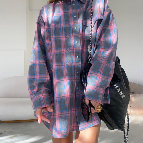 Damen karierte Hemdbluse im lässigen Oversize-Stil EB