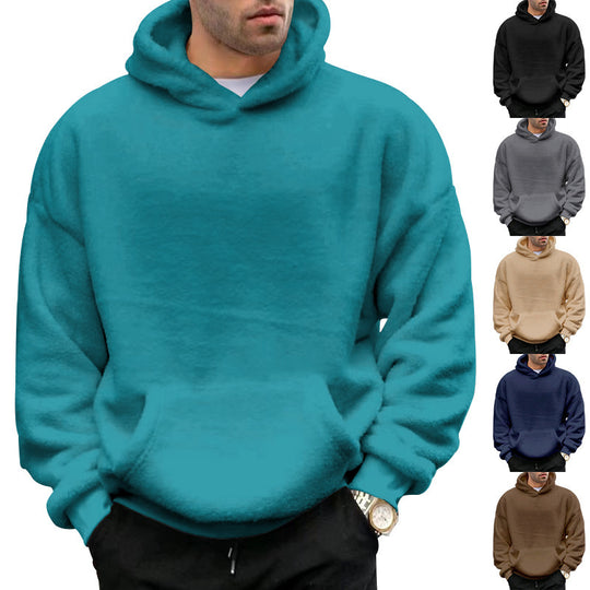 Herren Kuscheliger Oversize Kapuzenpullover aus Teddy-Fleece mit Kängurutasche EB