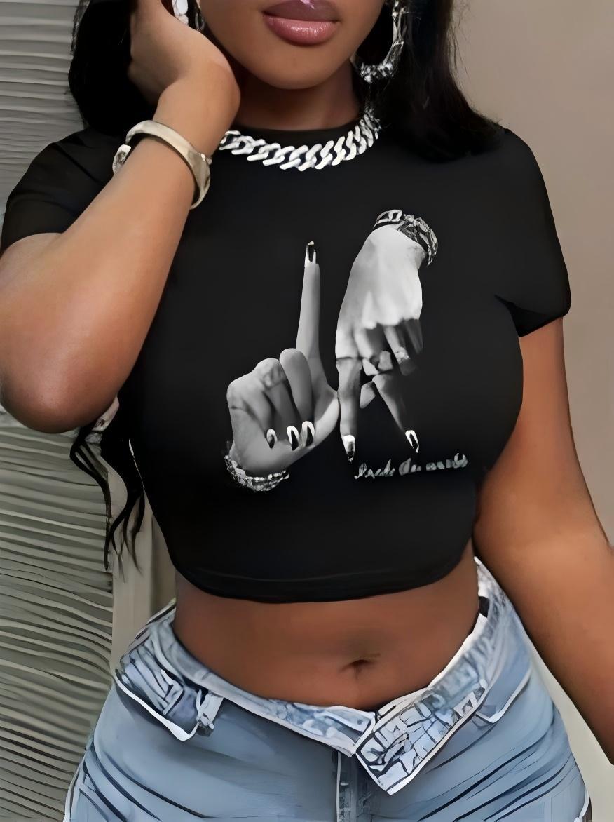 Damen Crop-Top mit künstlerischem Statement-Druck EB