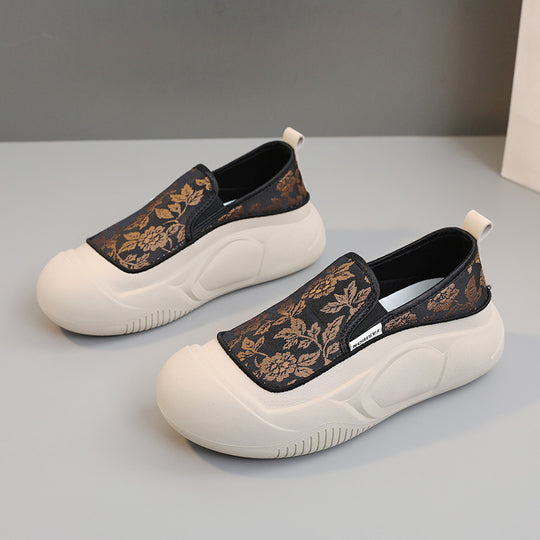 Damen Slip-On Sneakers mit floralem Design und rutschfester Sohle EB