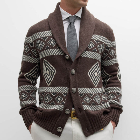 Herren Strickjacke mit modernem grafischen Muster und klassischem Kragen EB