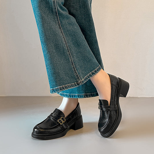 Damen elegante Loafer mit blockierendem Absatz und modischen Schnallen EB