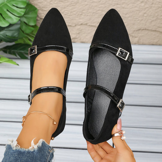 Damen  spitze Slipper im Leopardenmuster mit doppelten Lackriemen und verstellbaren Metallschnallen EB