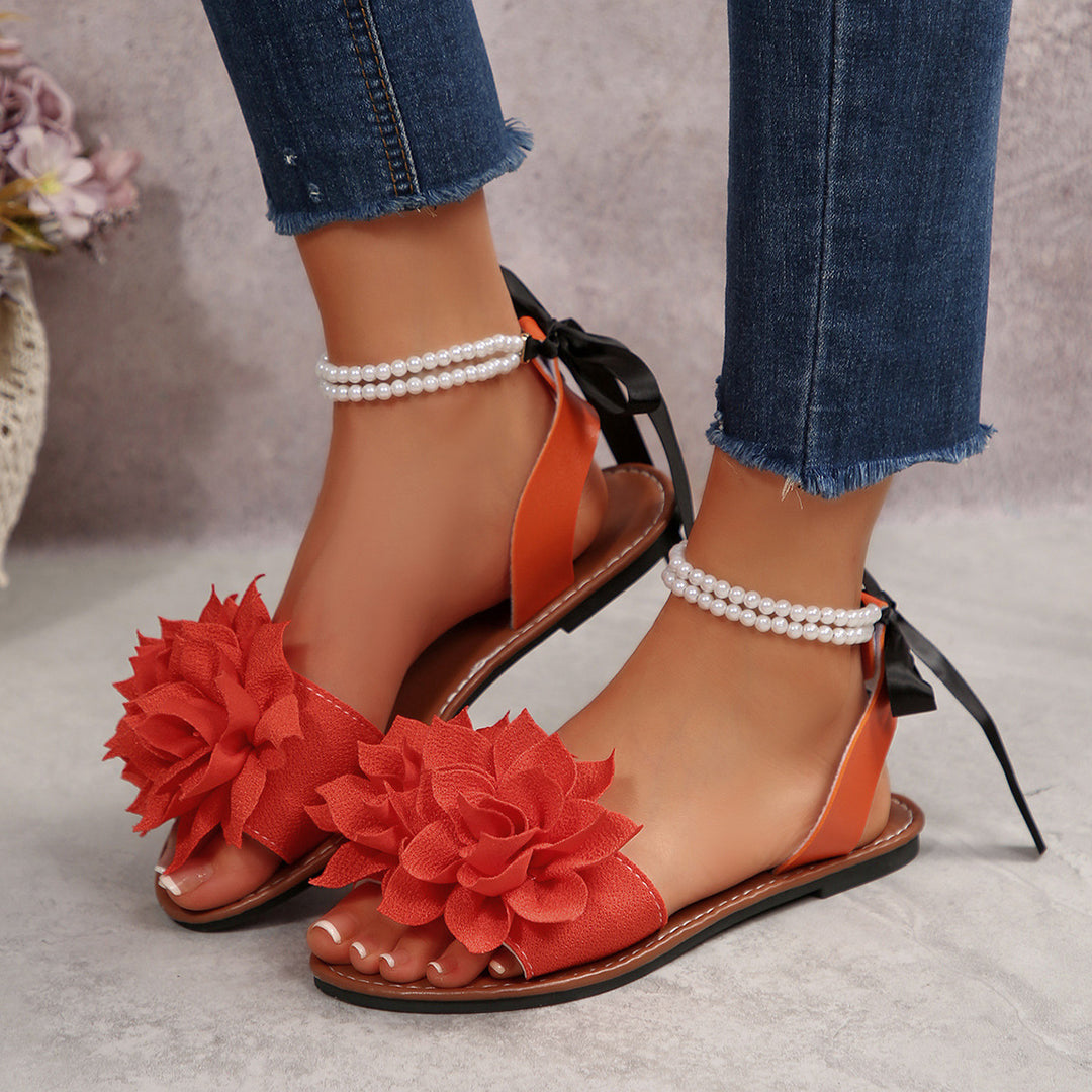 Damen Schlappen mit floralem Design und eleganter Perlenverzierung EB