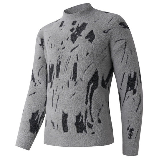 Damen modischer Stehkragenpullover mit einzigartigem Strukturdesign und grafischen Akzenten EB