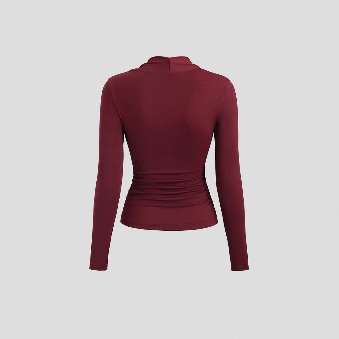Damen nan figurbetontes Raffung-Top mit herzförmigem Dekolleté, Bustier-Optik und goldener Schmuckklemme EB