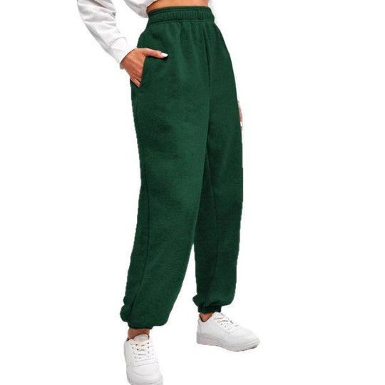 Damen nan hochgeschnittene Relax-Fit Jogginghose mit elastischem Bund, Seitentaschen und gerafften Beinbündchen EB