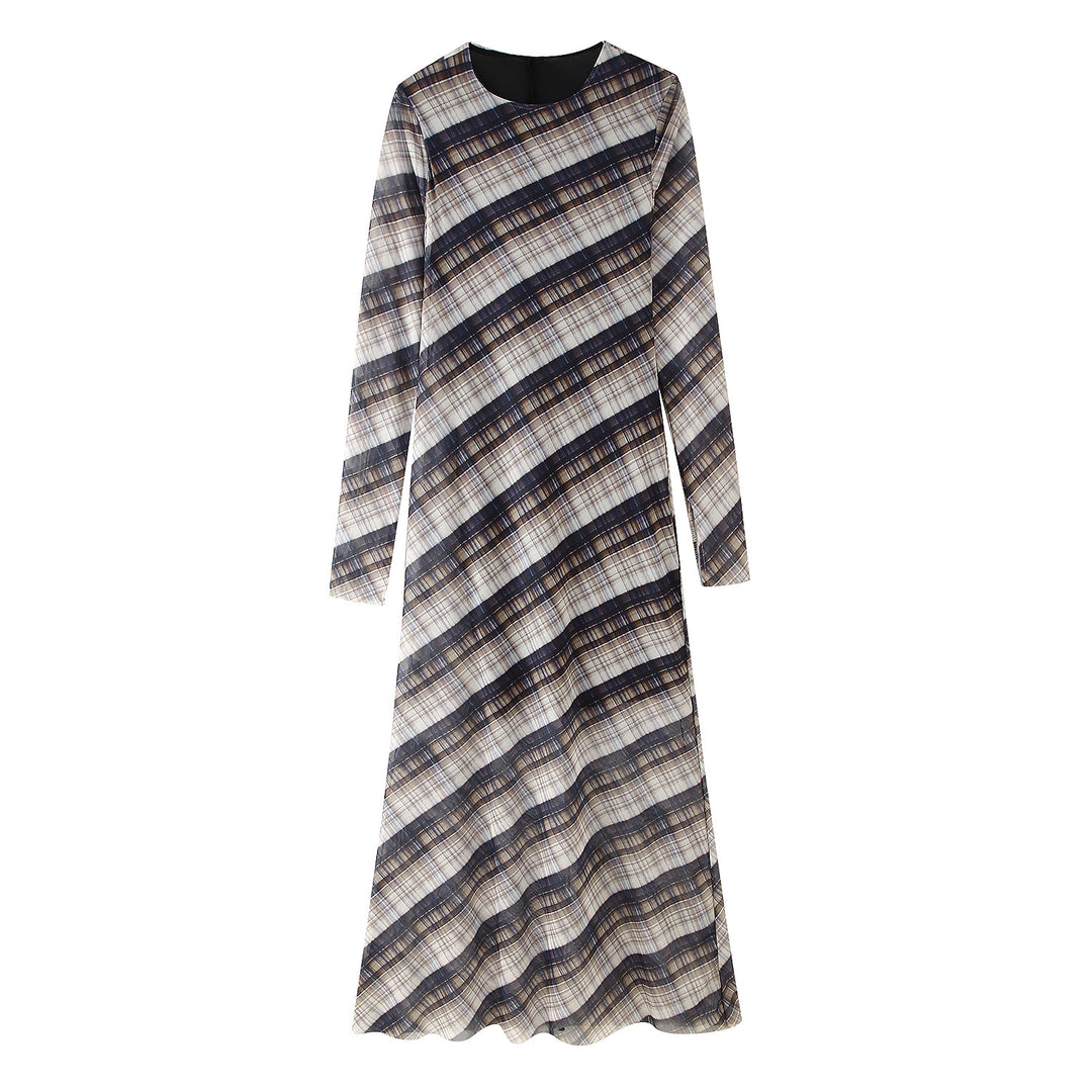 Damen Maxikleid im modernen Karomuster mit elegantem Schnitt EB