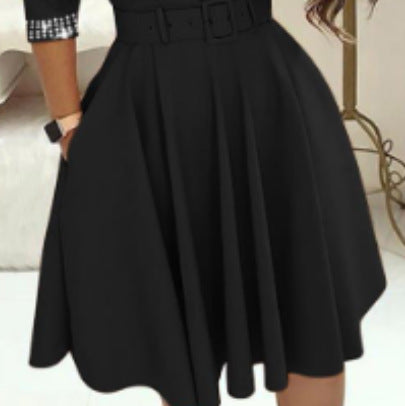 Damen Elegantes Wickelkleid mit Gittermuster und Taillengürtel EB