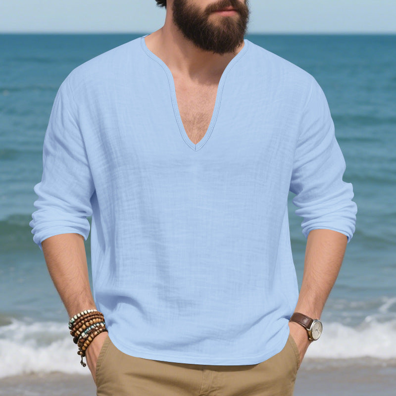 Herren lässiges Langarmshirt mit V-Ausschnitt aus hochwertigem Baumwollmix EB