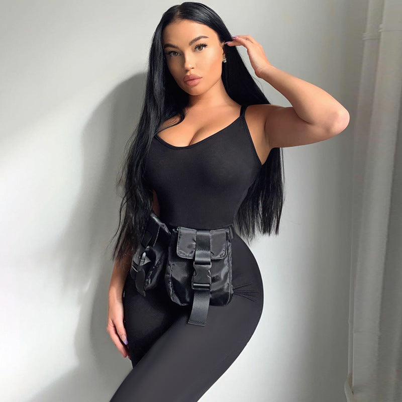 Damen Bodycon Jumpsuit mit Spaghettiträgern und figurbetontem Schnitt EB