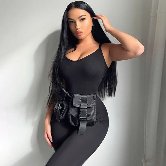 Damen Bodycon Jumpsuit mit Spaghettiträgern und figurbetontem Schnitt EB