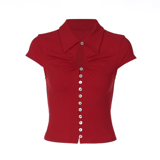 Damen Elegantes Kurzarmoberteil mit Schlüssel-Ausschnitt EB