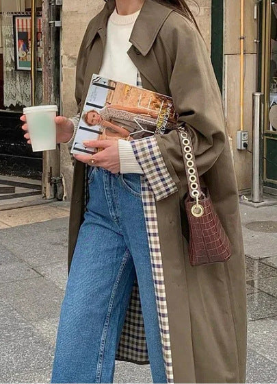 Damen Oversized Trenchcoat mit Karo-Muster EB