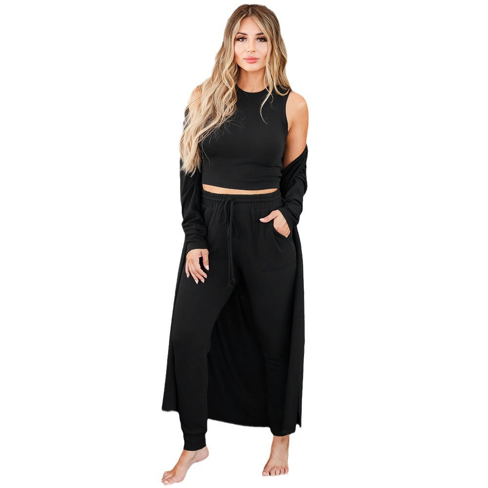Damen Cozy Lounge-Set mit längerem Cardigan und elastischem Bund EB