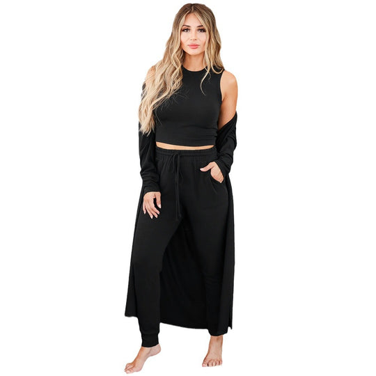 Damen Cozy Lounge-Set mit längerem Cardigan und elastischem Bund EB