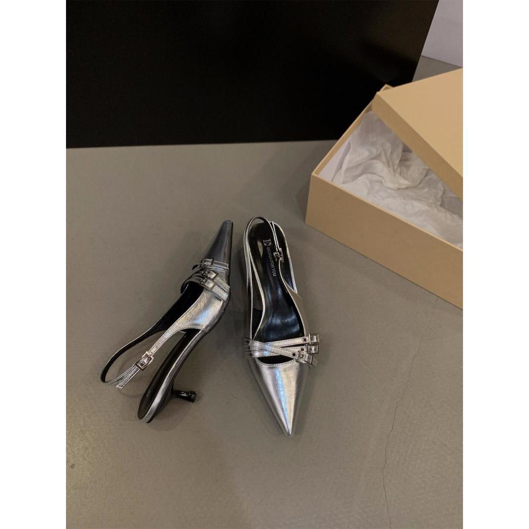 Damen Slingback-Pumps mit schimmerndem Obermaterial und modischen Dekoren EB