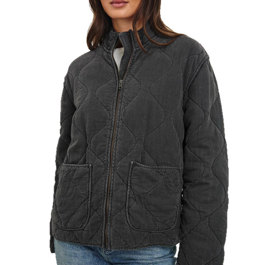 Damen gesteppte Utility-Jacke mit praktischen Taschen und hohem Kragen EB