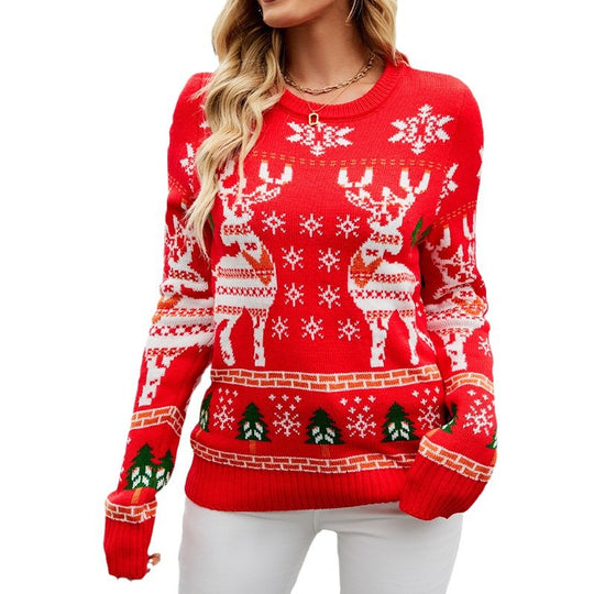 Damen Weihnachtspullover mit festlichem Rentierdesign und kuscheligem Material EB