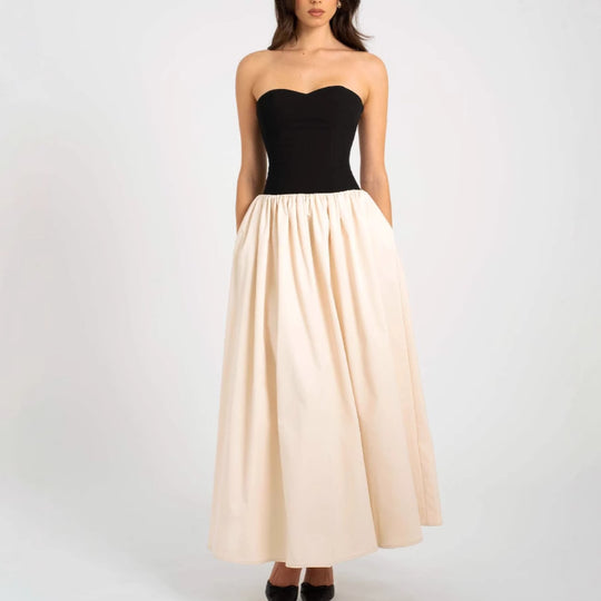 Damen Maxi-Kleid mit bequemem Herz-Ausschnitt und eleganter Raffung EB