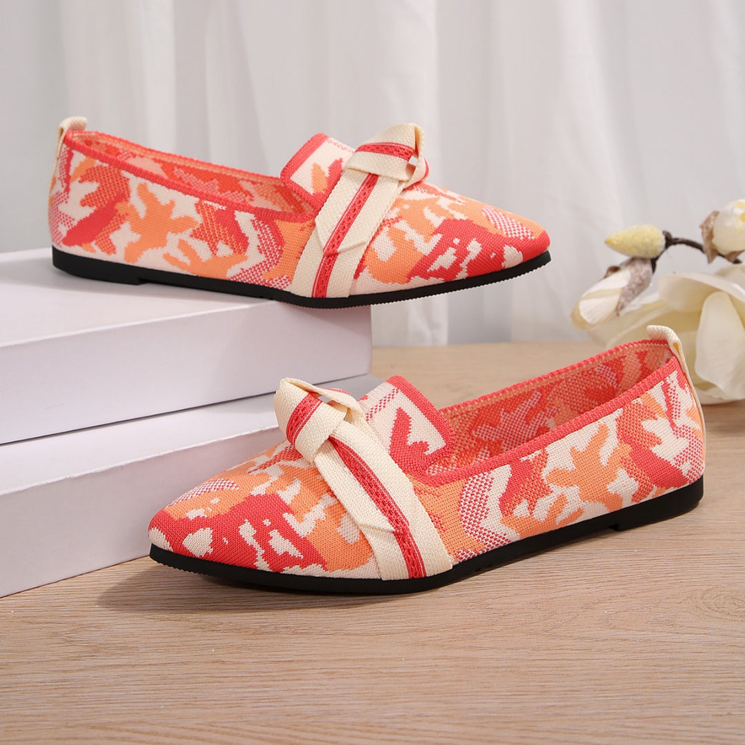 Damen Ballerinas mit elegantem, floralem Muster und modischer Knotenapplikation EB