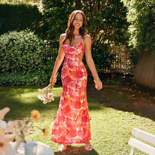 Damen Maxikleid mit Cut-Out und floralem Design EB