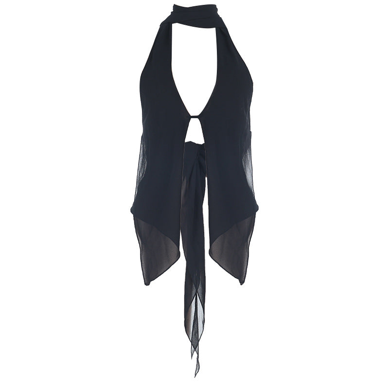Damen schickes transparentes Oberteil mit verstellbarem Halter EB