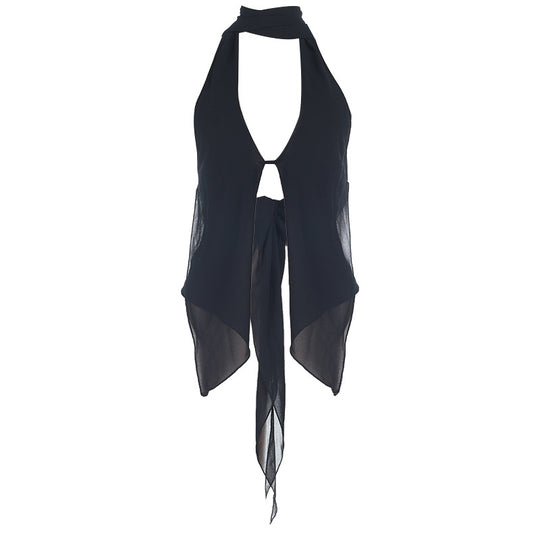 Damen schickes transparentes Oberteil mit verstellbarem Halter EB