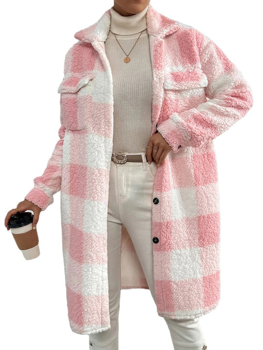 Damen Kuscheljacke aus weichem Plüsch mit kariertem Design EB