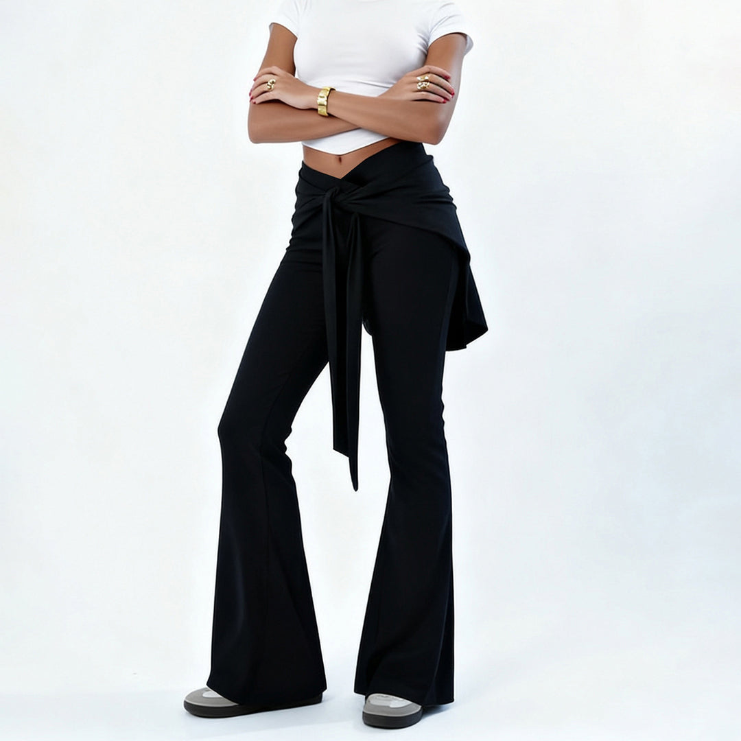 Damen Elegante Flared Pants mit weitem Saum und bindbarem Taillenband EB