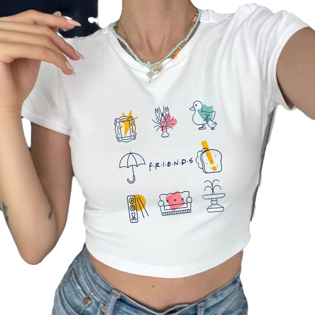 Damen Crop-T-Shirt mit kreativem Freizeitdesign EB