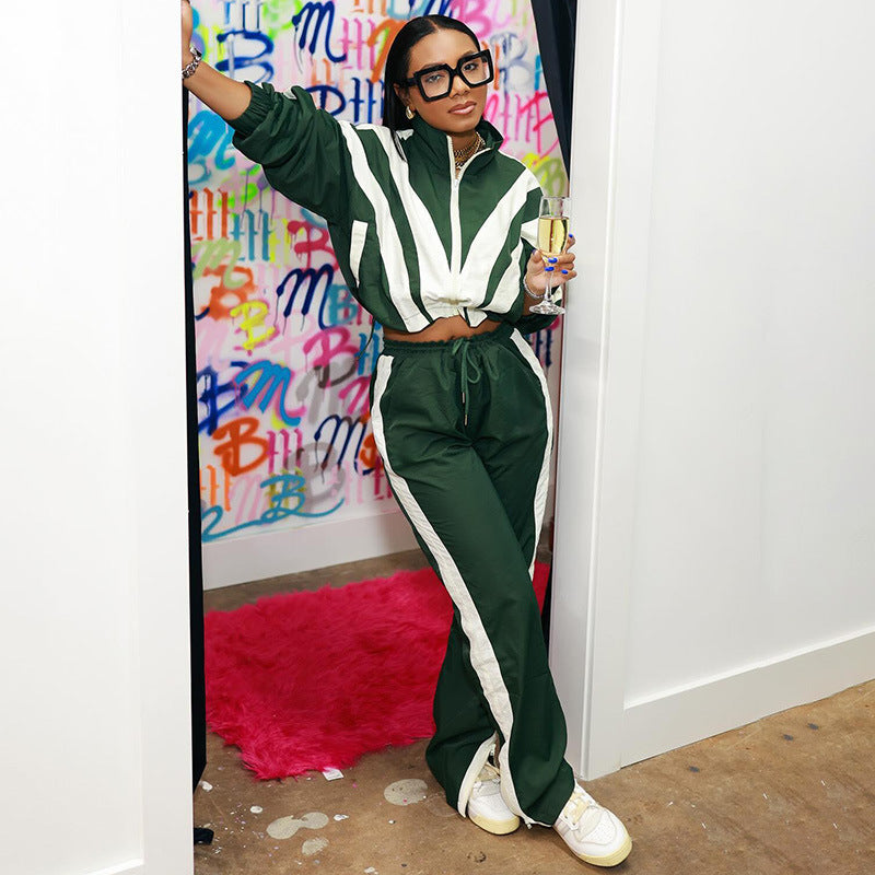 Damen nan kurz geschnittene sportliche Cropped-Bomberjacke mit durchgehendem Reißverschluss und tailliertem Kordelzug EB