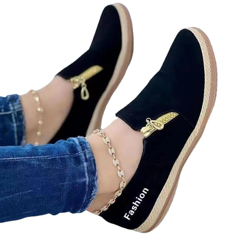 Damen Elegante Slip-On Schuhe mit Glitzer-Reißverschluss EB