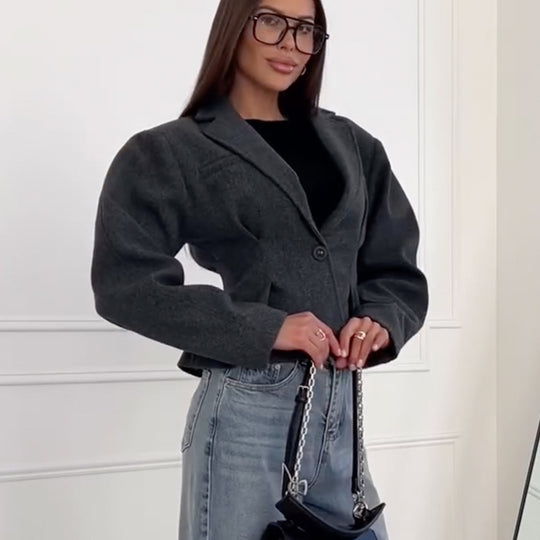 Damen strukturierter Blazer mit aufwendigen Schulterpolstern EB