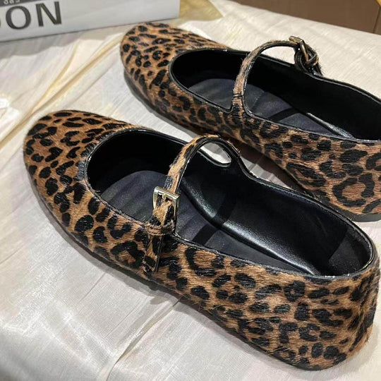 Damen Ballerinas mit elegantem Riemendesign und modischem Leopardenmuster EB