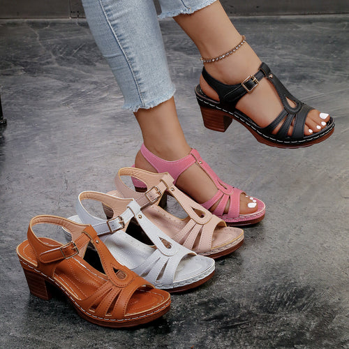 Damen elegante Sandalen mit verstellbarem Riemen und Blockabsatz EB
