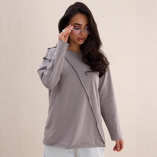 Damen Oversized Longsleeve mit schräger Naht und überschnittenen Schultern EB